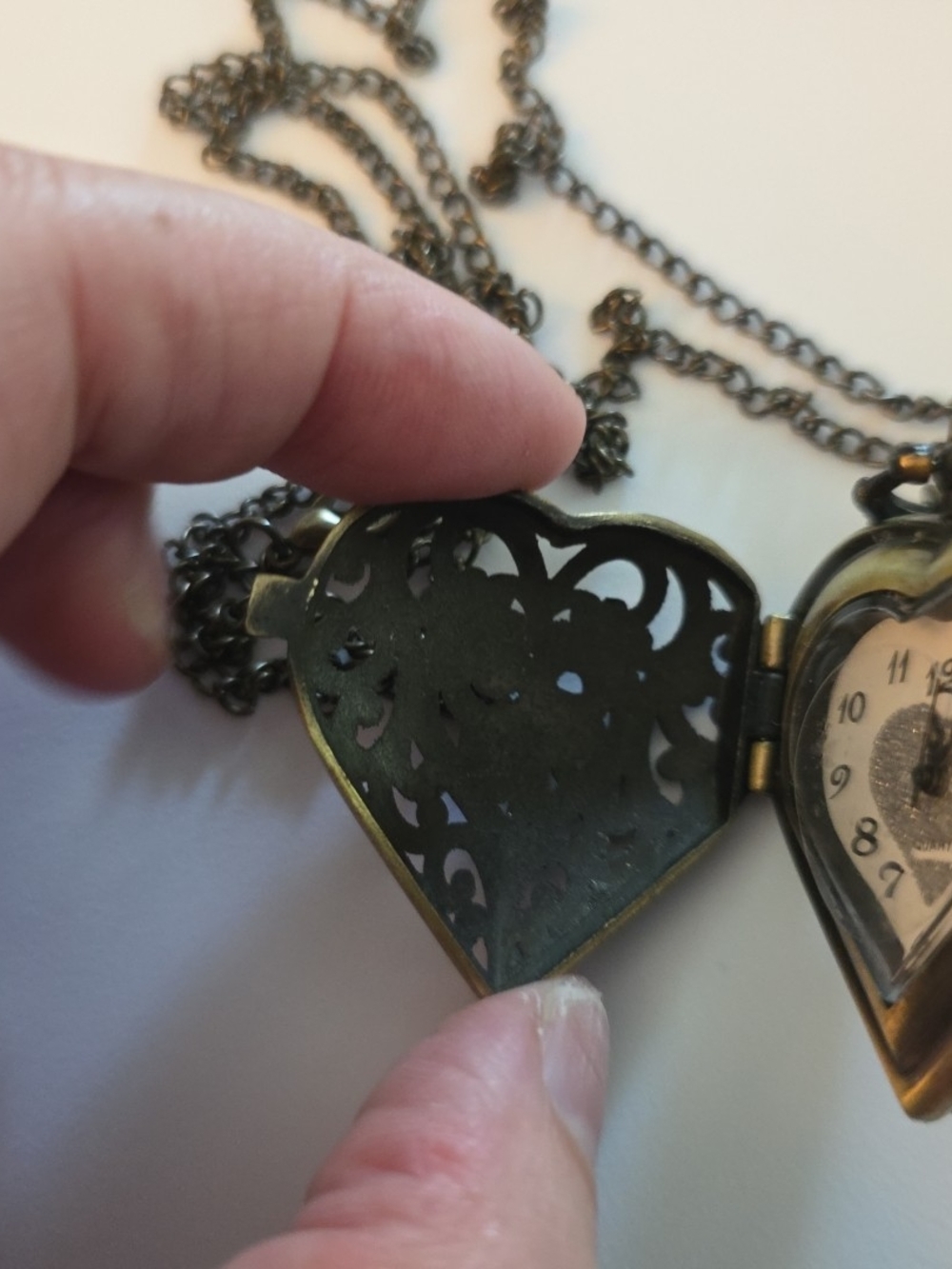 Antique-Style Heart Locket Necklace in Bronze Works### - Picture 5 of 9